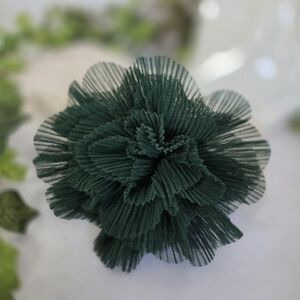 Dark Green Mesh Fabric Flower Brooch Pin / Hair Clip